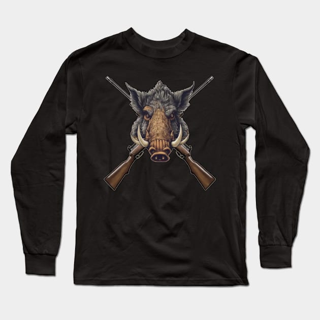 Wild Boar and Hunting Rifles Long Sleeve T-Shirt by Wild Catch